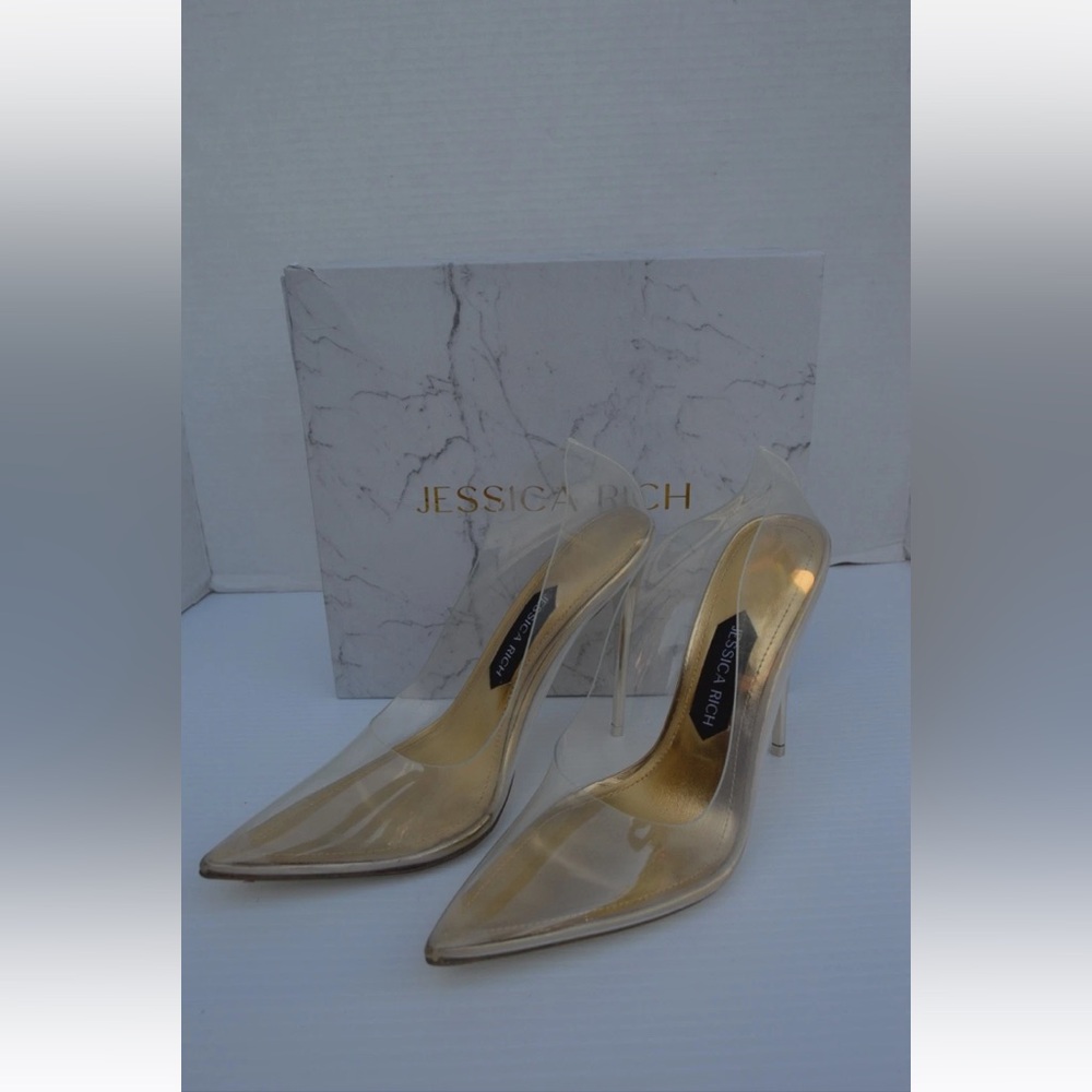 Jessica Rich Sz 39/US Sz 9 Clear Gold Fancy Stiletto Pump NWB